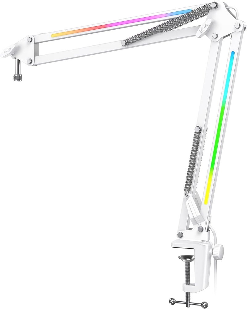 FIFINE Microphone Boom Arm, Heavy Duty Mic Arm with Controllable RGB Light,C-Clamp,Gaming Desktop Mic Mount Capacity for AM8,Studio Podcasting,Recording,Gaming,Streaming-BM38W - Image 1